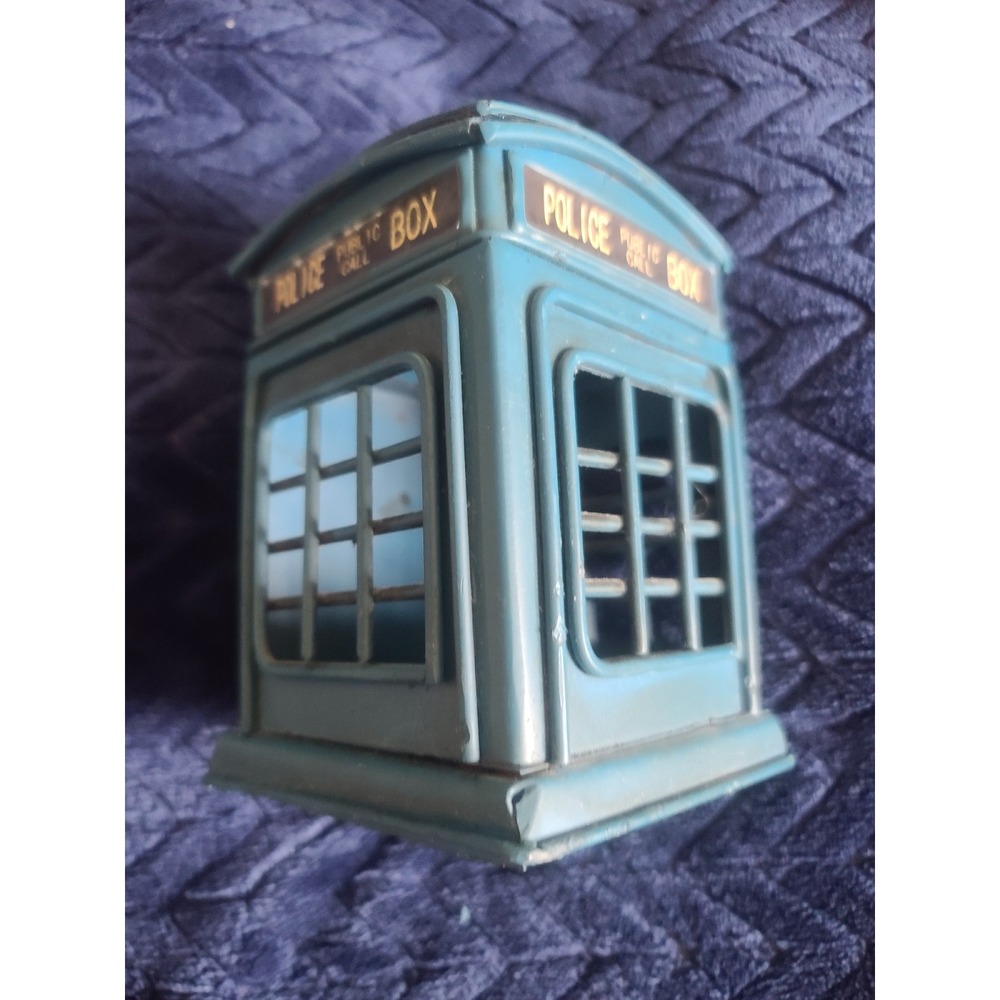 Vintage Metal Police Public Call Box Blue TARDIS Style Tin 5" Dr Who pencils - Picture 2 of 4